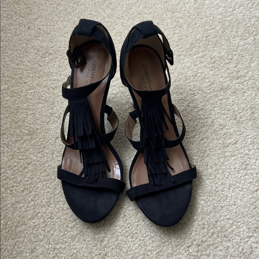 Christian Siriano Black Fringe Heels